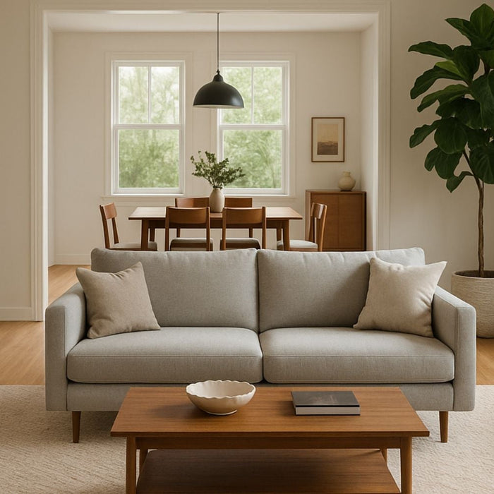 inrichting rechthoekige woonkamer