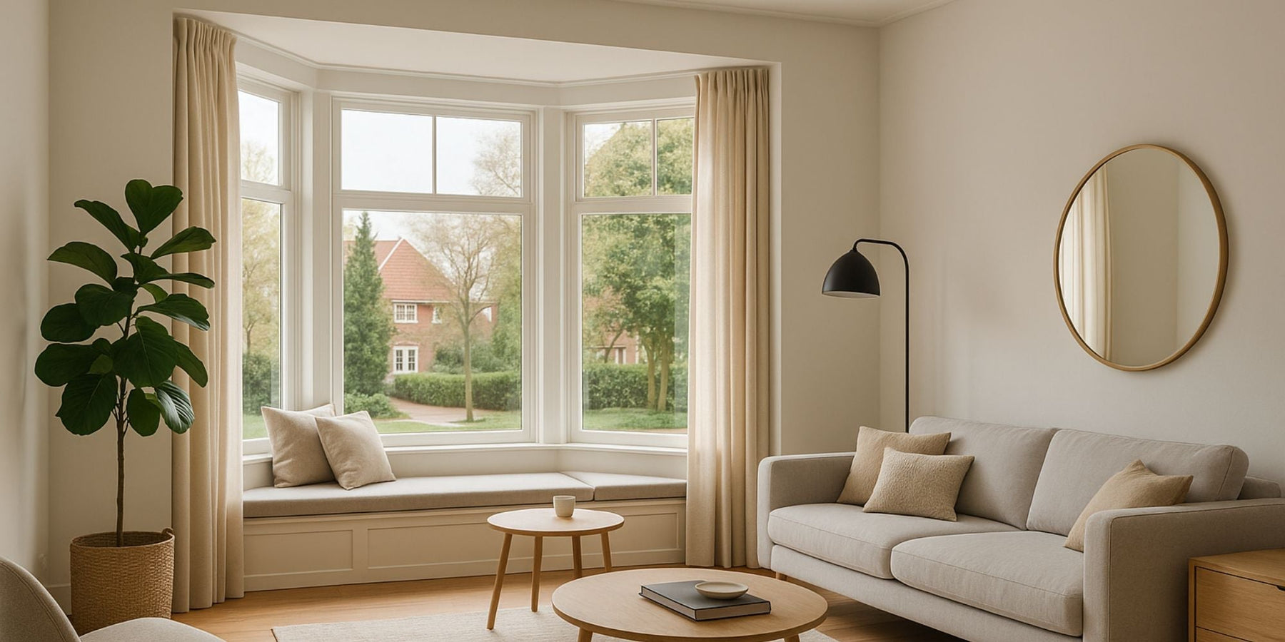 inrichting woonkamer met erker