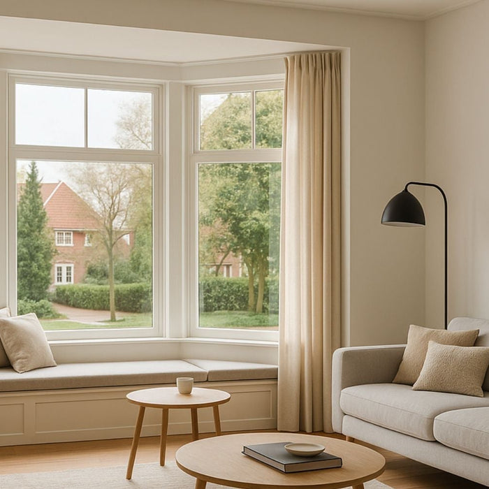 inrichting woonkamer met erker