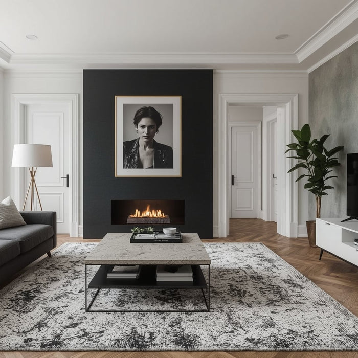 inrichting woonkamer zwart wit grijs