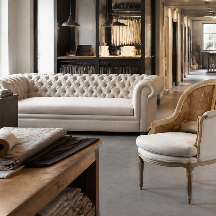 stoffeerderij met bank fauteuil en stoel die opnieuw bekleed worden