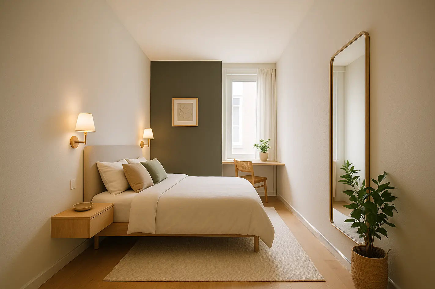 lange smalle ingerichte slaapkamer