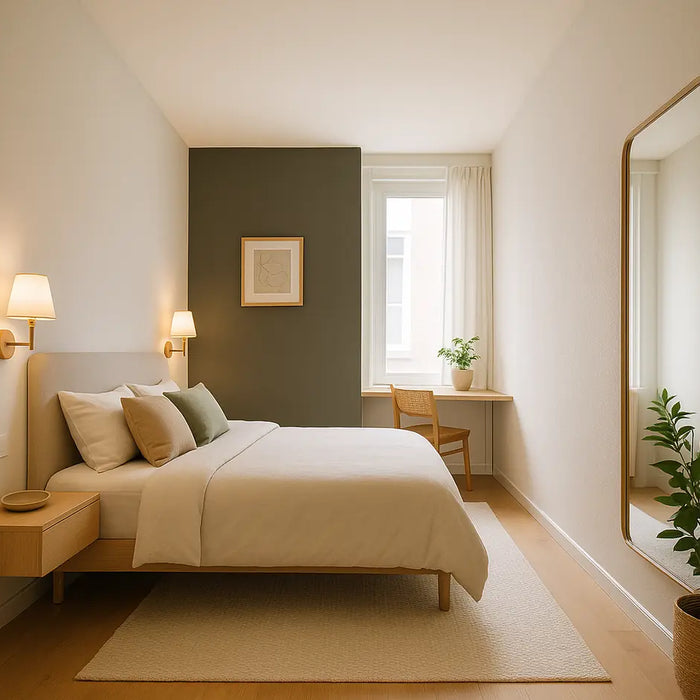 lange smalle ingerichte slaapkamer