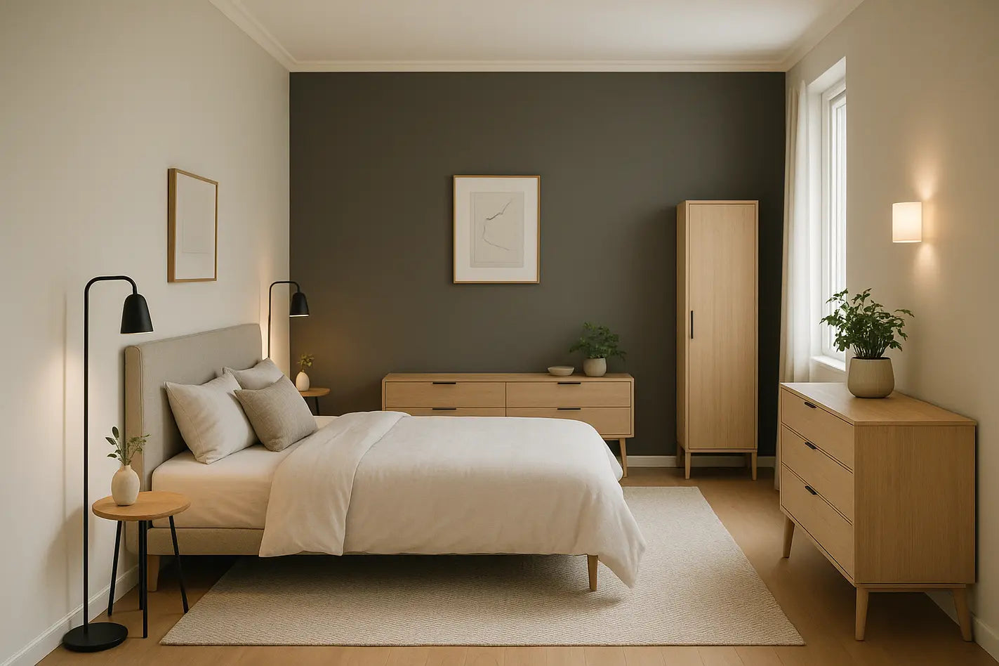 rechthoekig ingerichte slaapkamer