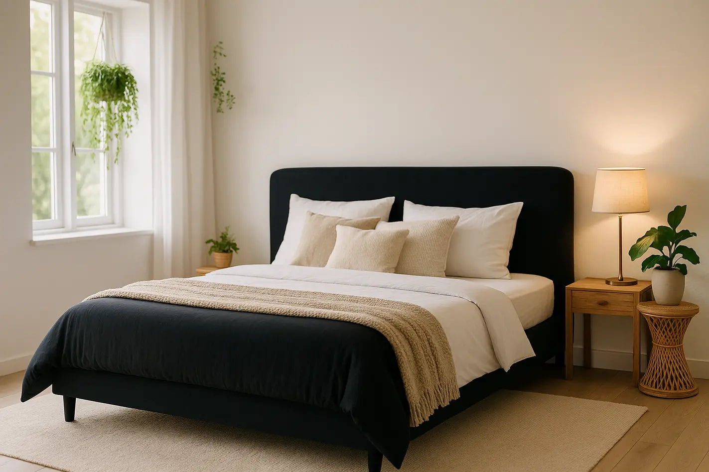 slaapkamer met zwart bed