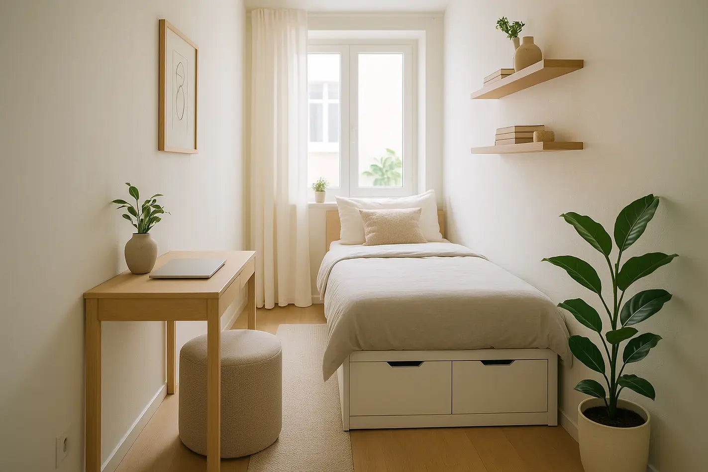 smalle ingerichte slaapkamer