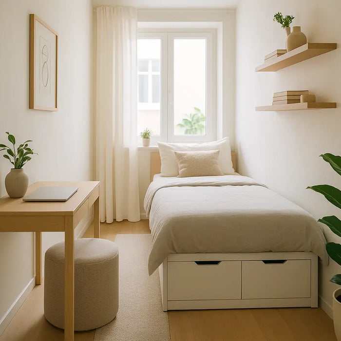 smalle ingerichte slaapkamer