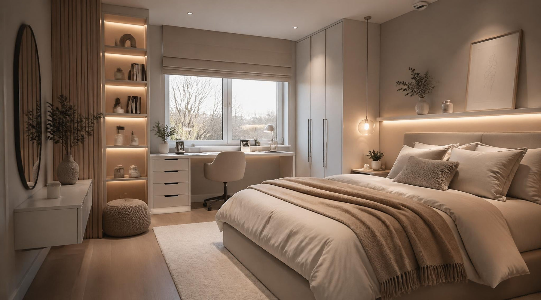 stijlvolle tienerkamer voor meiden met bed bureau en opbergruimte