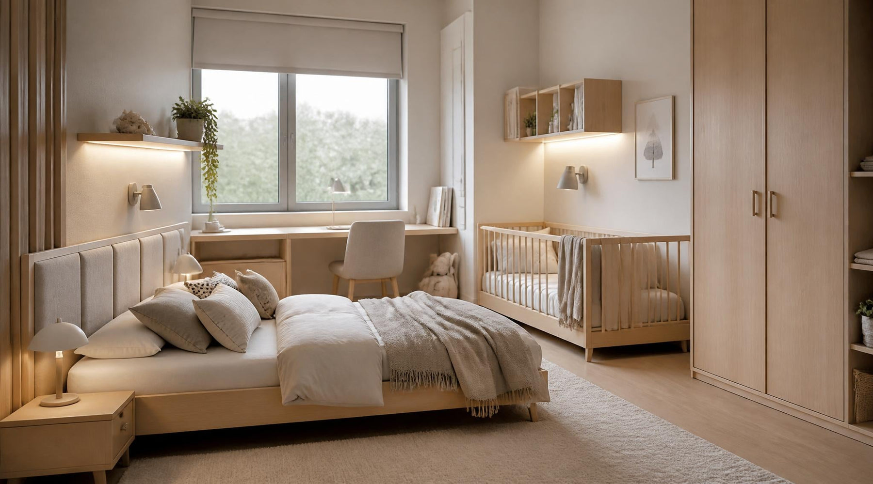 rustige kinderkamer met kinderbed en praktische inrichting
