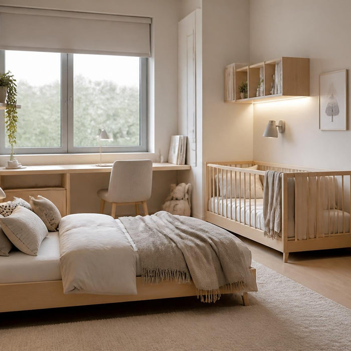 rustige kinderkamer met kinderbed en praktische inrichting