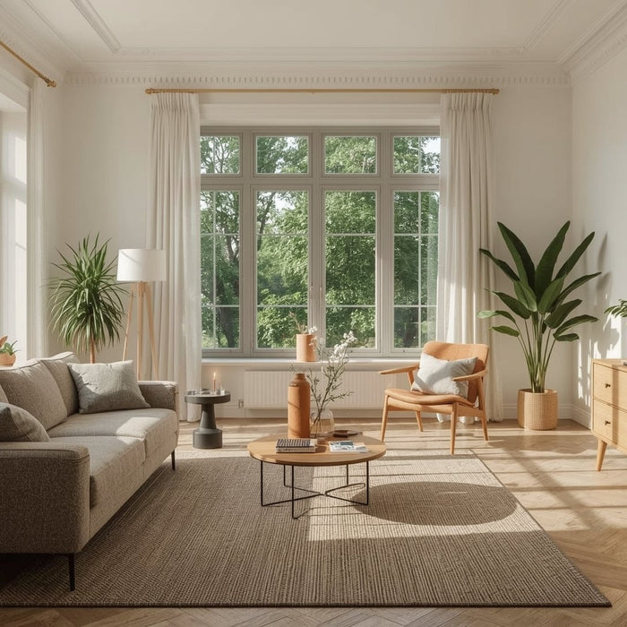 woonkamer met veel ramen