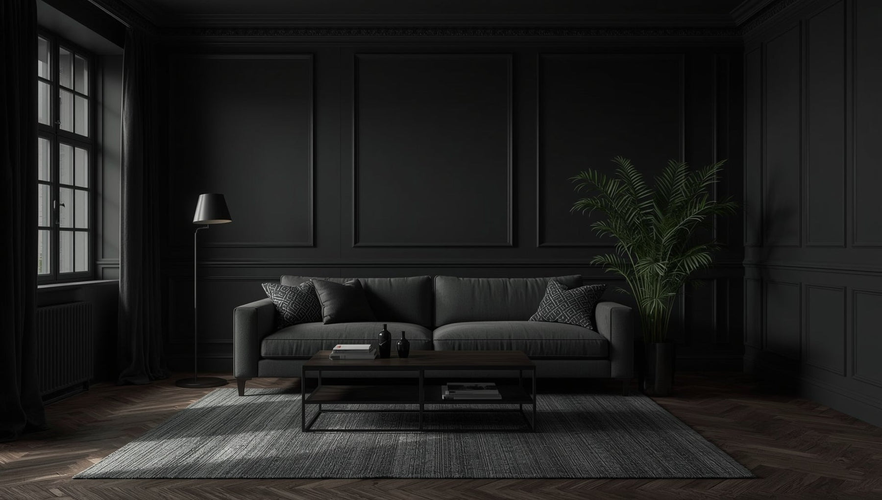 zwart interieur in de woonkamer