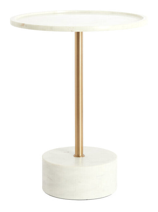 Light & Living Ronde Bijzettafel Civita Marmerlook, Ø41cm - Wit/Antiek Brons