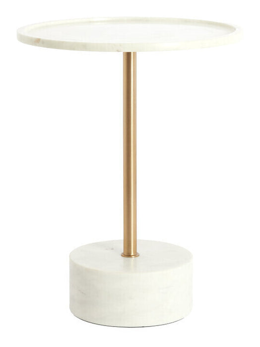 Light & Living Ronde Bijzettafel Civita Marmerlook, Ø41cm - Wit/Antiek Brons