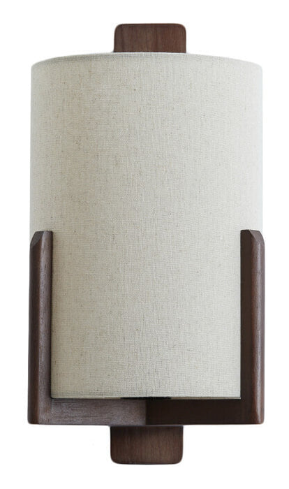 Light & Living Wandlamp Litto Linnen en hout - Naturel/Donkerbruin - Rond