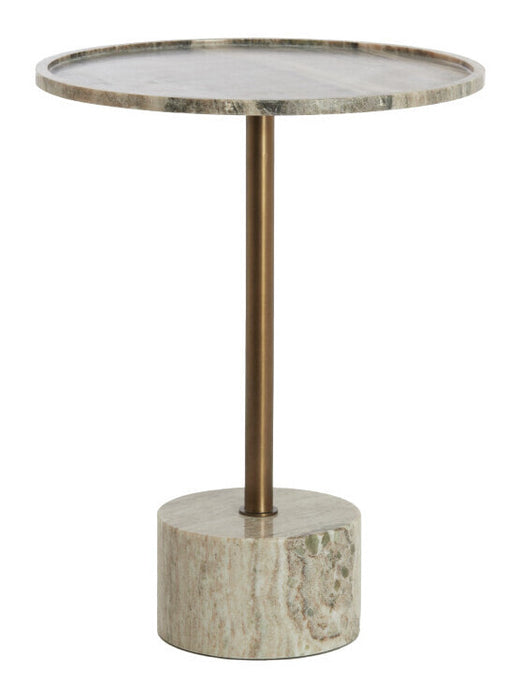 Light & Living Ronde Bijzettafel Civita Marmerlook, Ø37cm - Zandgrijs/Donker Brons