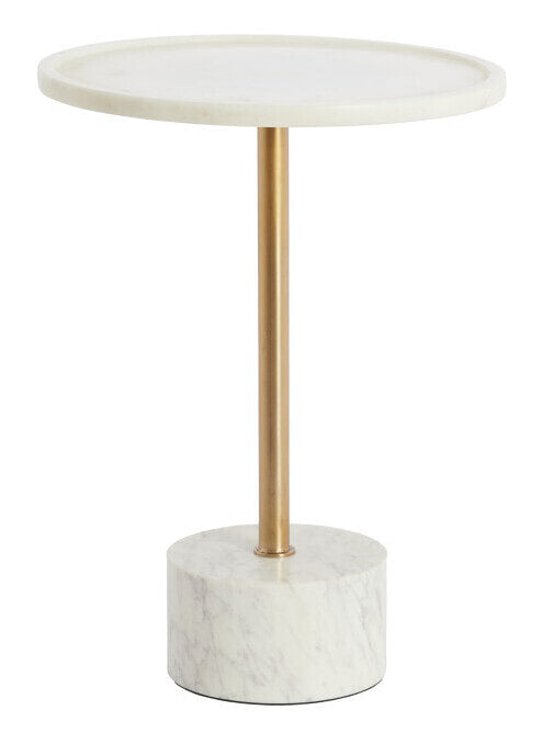 Light & Living Ronde Bijzettafel Civita Marmerlook, Ø37cm - Wit/Antiek Brons