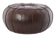 Light & Living Poef Calima Leder, 58cm - Donkerbruin - Rond