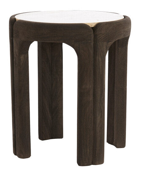 Light & Living Ronde Bijzettafel Ali Travertin & Hout, Ø45cm - Donkerbruin