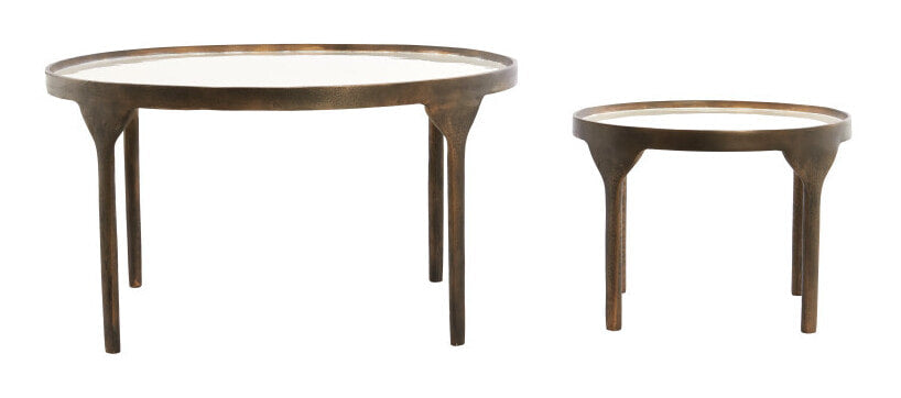 Light & Living Ronde Salontafel Eli Set van 2 stuks - Crème/Antiek Brons