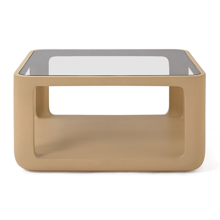 Jesper Home Salontafel Yobeko Mudstone textuur en glas, 80 x 80cm - Beige - Vierkant