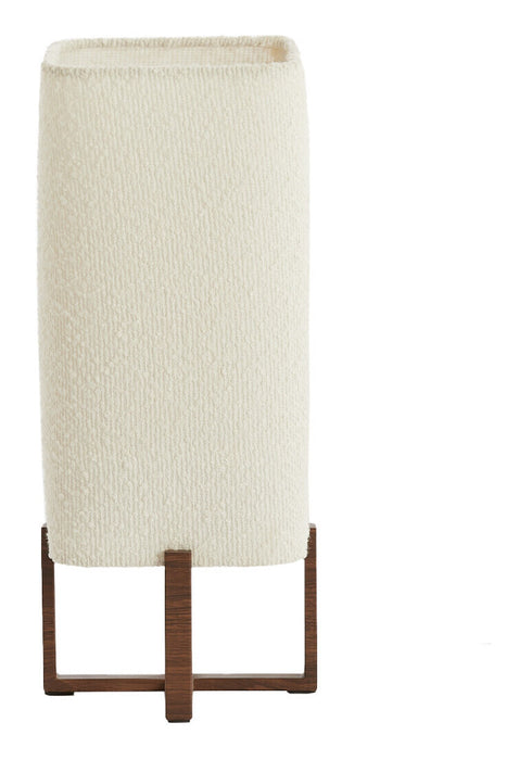 Light & Living Tafellamp Wyn Bouclé en houtlook, 39cm - Crème - Vierkant