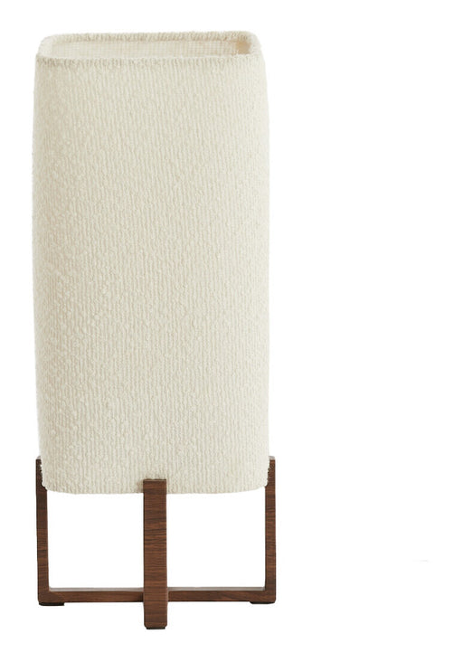 Light & Living Tafellamp Wyn Bouclé en houtlook, 39cm - Crème - Vierkant