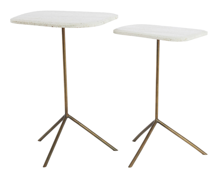 Light & Living Bijzettafel Gia Travertinlook, Set van 2 stuks - WIT - Organisch