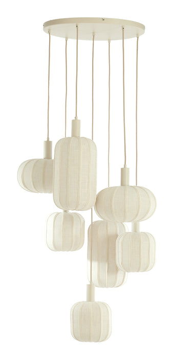 Light & Living Hanglamp Tufia 7-lamps, Linnen - Crème - Rond