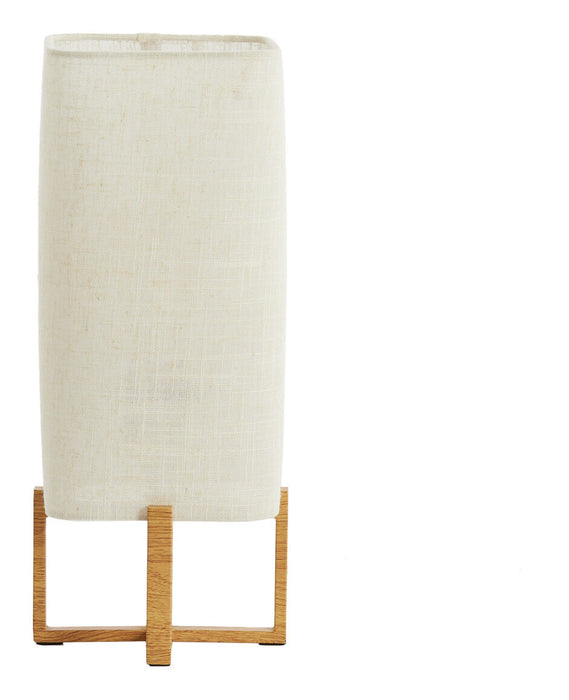 Light & Living Tafellamp Wyn Linnen en houtlook, 39cm - Crème - Vierkant