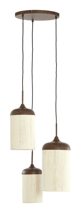 Light & Living Hanglamp Dania 3-lamps, Bruine houtlook en touw - Crème/Donkerbruin - Rond