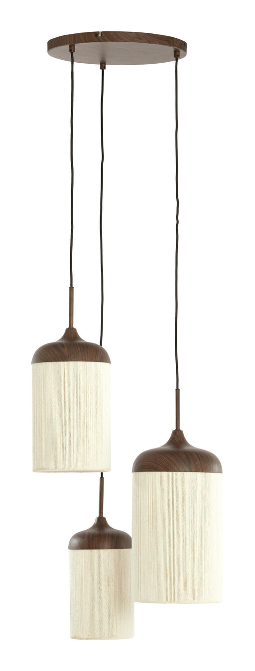 Light & Living Hanglamp Dania 3-lamps, Bruine houtlook en touw - Crème/Donkerbruin - Rond