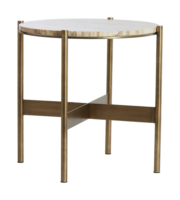 Light & Living Ronde Bijzettafel Macapa Travertin, Ø47cm - Crème
