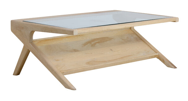 Light & Living Salontafel Yuki Mangohout & Glas, 112 x 70cm - Naturel