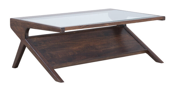 Light & Living Salontafel Yuki Mangohout & Glas, 112 x 70cm - Chocoladebruin