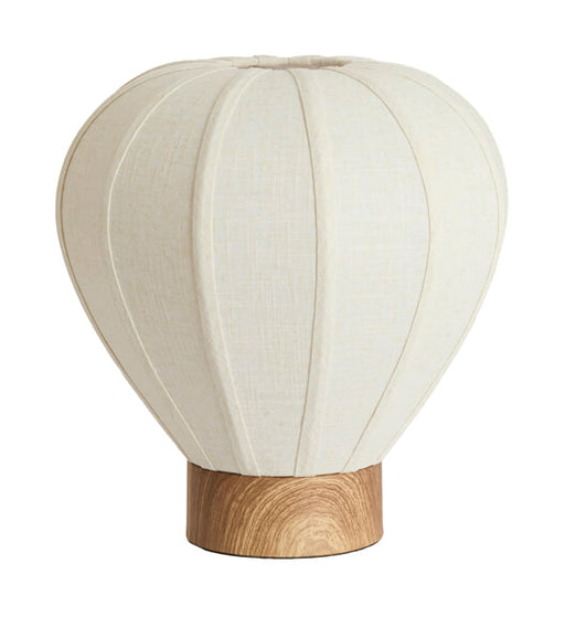 Light & Living Tafellamp Kyzo Linnen en houtlook, 36cm hoog - Crème - Rond