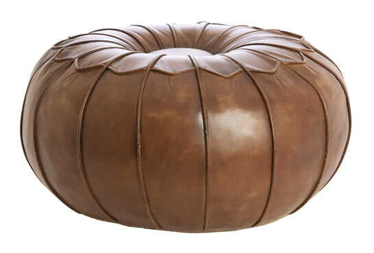 Light & Living Poef Calima Leder, 58cm - Bruin - Rond