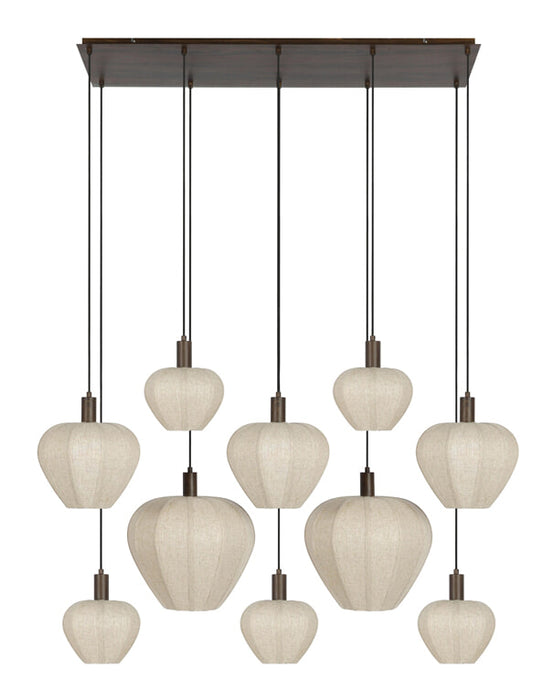 Light & Living Hanglamp Huxi Bruine houtlook en linnen, 10-lamps - Naturel