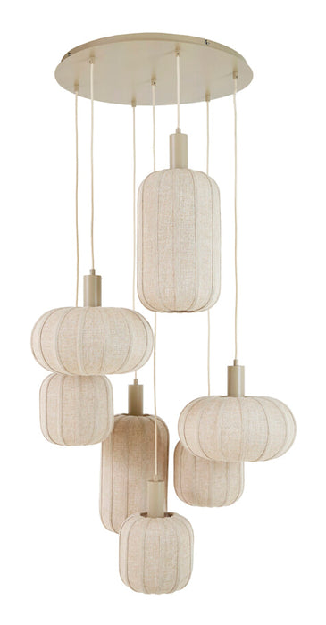 Light & Living Hanglamp Tufia 7-lamps, Linnen - Naturel - Rond