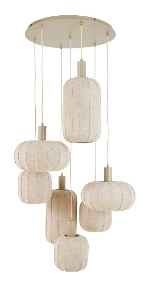 Light & Living Hanglamp Tufia 7-lamps, Linnen - Naturel - Rond