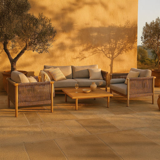 Dutchbone Loungeset Oasis Acaciahout en touw, Met tuinbank, 2 loungestoelen en loungetafel - Naturel - ThatLyfeStyle