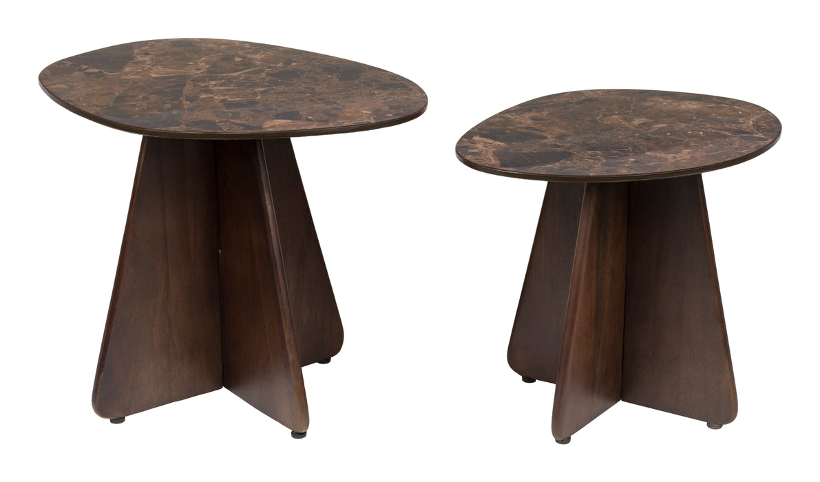 ZILT Organische Bijzettafel Rissa Marmer en mangohout, Set van 2 stuks - Bruin - ThatLyfeStyle