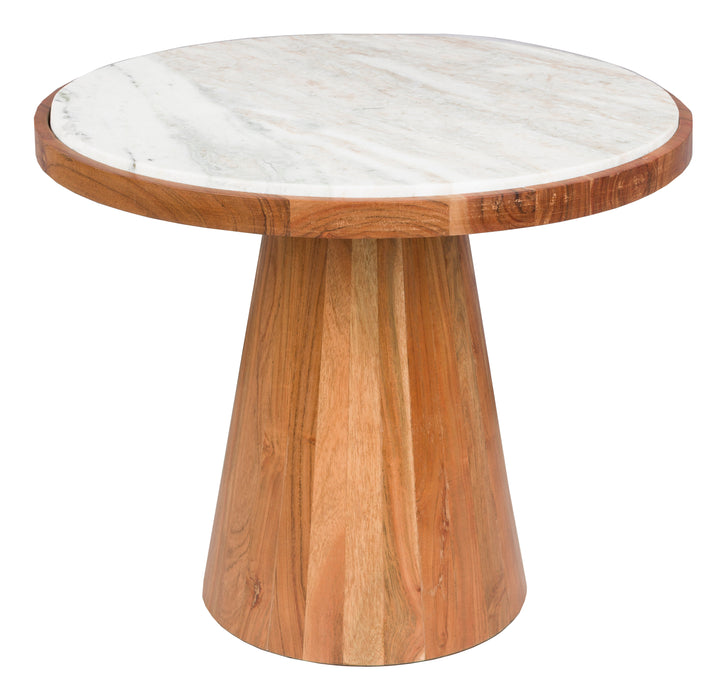 ZILT Ronde Salontafel Dejuan Marmer en acaciahout, 50cm - Naturel - ThatLyfeStyle