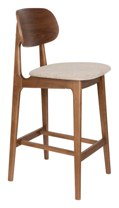 Dutchbone Barstoel Marais Geweven stof en hout - Beige/Hout (zithoogte 68cm) - ThatLyfeStyle