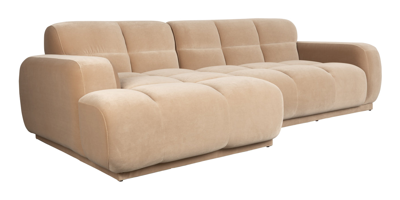 Zuiver Loungebank Hazel Links, 267cm, Velvet - Beige