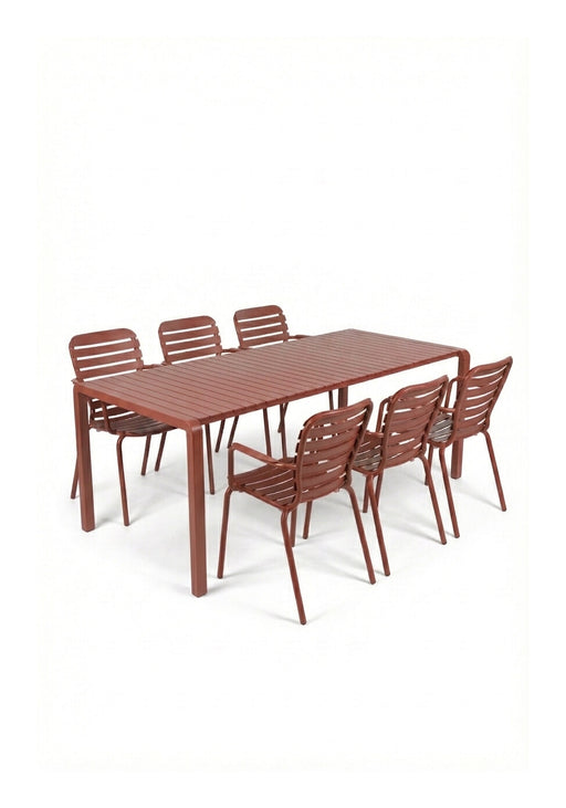 Zuiver Tuinset Vondel Met tuintafel en 6 stoelen, 214 x 97cm - Rood