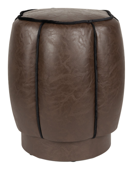 Dutchbone Poef Donna Lederlook - Donkerbruin