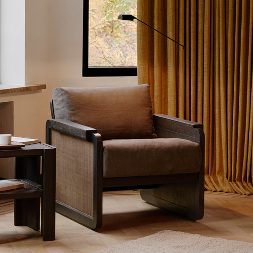 Ethnicraft Fauteuil Panel Gevernist Teakhout, rotan en stof - Grey Linen