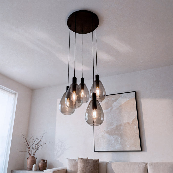 BASE Hanglamp Aislynn 5-lamps, Glas - Smoke