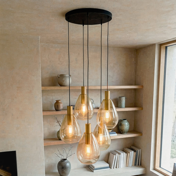 BASE Hanglamp Aislynn 5-lamps, Glas - Amber